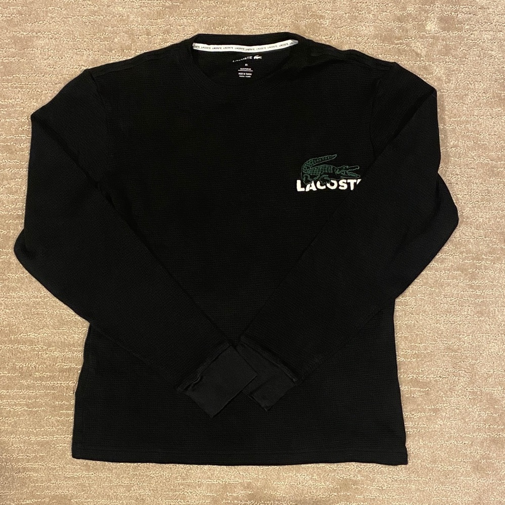Lacoste Black Crew Neck Embroidered Long Sleeve Sleepwear Fitted